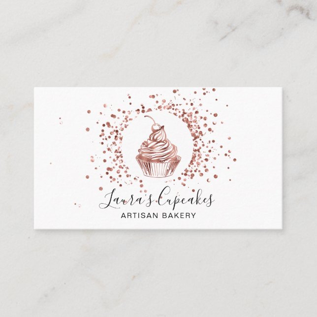 Carte De Visite QR Code Rose Gold Cupcake boulangerie Chef Cake (Devant)