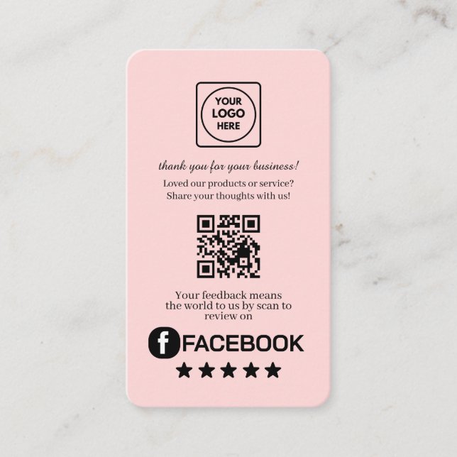 Carte De Visite QR code rose | Lien de retour de commentaires pers (Devant)