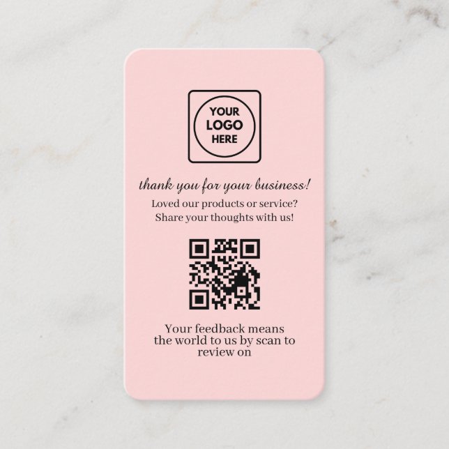 Carte De Visite QR code rose | Lien de révision personnalisé pour  (Devant)