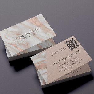 Carte De Visite QR CODE rose or blush pierre de marbre élégant