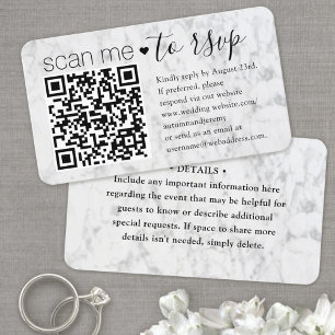 Carte De Visite QR Code RSVP Wedding Faux Marble Enclosure Card