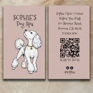 Carte De Visite QR Code Salon de Toilettage pour Chiens Rose Pâle