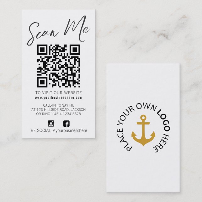 Carte De Visite Qr code scan black white simple social logo  (Devant / Derrière)