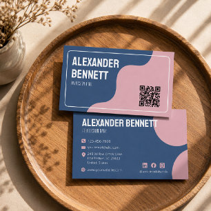 Carte de visite QR code scannable bleu et rose de