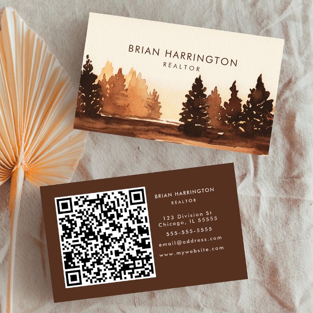 Carte De Visite QR Code Scannable Forêt automnale à l'extérieur aq (Créateur téléchargé)