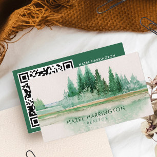 Carte De Visite QR Code Scannable Lake Aquarelle extérieure