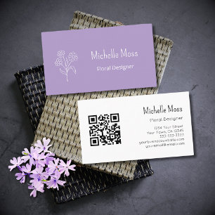 Carte De Visite QR code Simple Purple Daisy Professional Modern