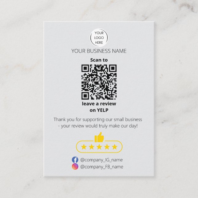 Carte De Visite QR code small business review GOOGLE and YELP  (Devant)