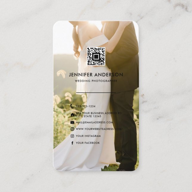 Carte De Visite QR Code Social Media Icons Photographe Mariage (Devant)