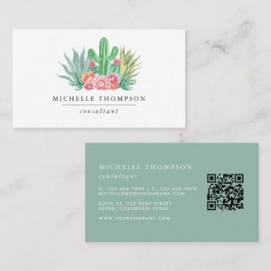 Carte de visite QR Code Succulentes Aquarelle