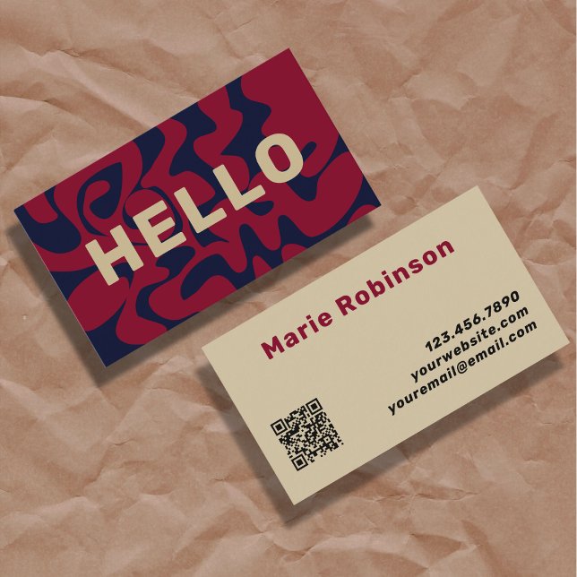 Carte De Visite QR Code Super Bourgogne Beige Marine Blue Squiggle (Créateur téléchargé)