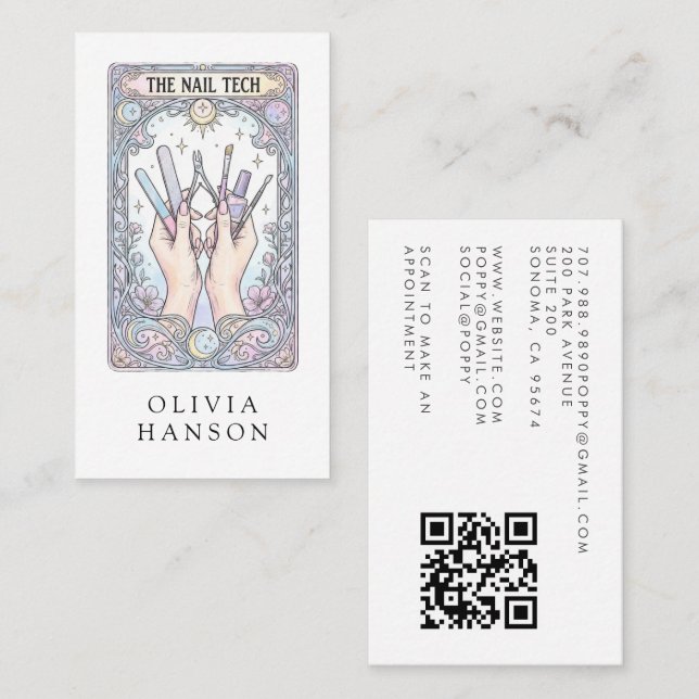 Carte de visite QR Code Technicien en Ongles Tarot (Devant / Derrière)