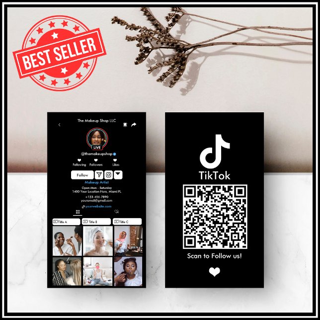 Carte de visite QR Code TikTok Média Social Noir (Créateur téléchargé)