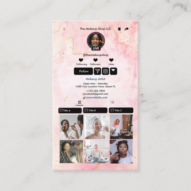 Carte de visite QR Code TikTok Rose Média Social  (Devant)