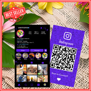 Carte de visite QR Code Violet Instagram pour la C