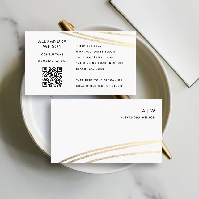 Carte De Visite QR Code White Gold Signature Simple Professional (simple elegant professional  generic business card black white gold qr code website monogram sleek)