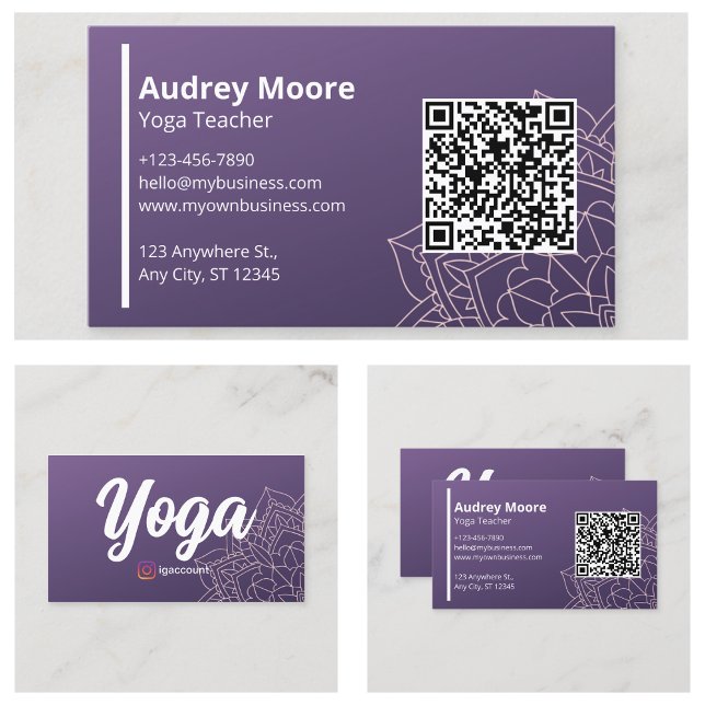Carte De Visite QR Code Yoga Enseignant Modèles (QR Code Yoga Teacher Templates Business Card
)