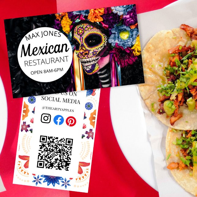 Carte de visite QR de restaurant mexicain Jour des (Créateur téléchargé)