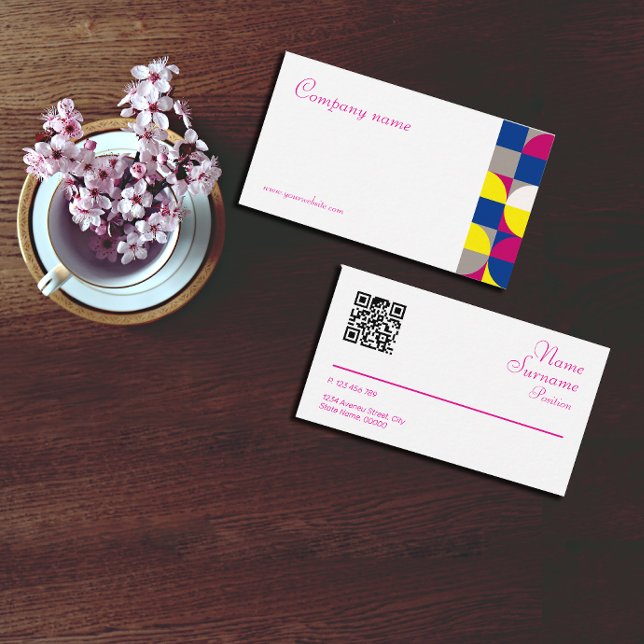 Carte de visite QR fuchsia blanche géométrique abs (Créateur téléchargé)