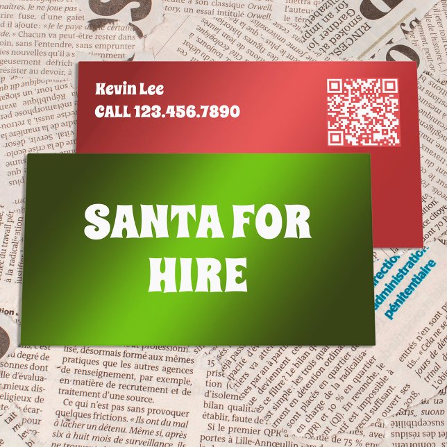 Carte De Visite QR Funny Père Noël à louer (QR Funny Santa for Hire Business Cards)