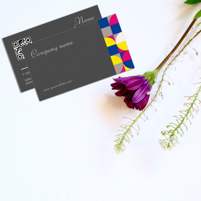 Carte de visite QR gris fuchsia géométrique Abstra (Créateur téléchargé)