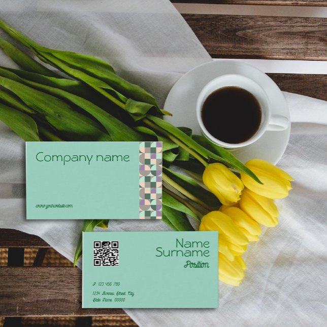 Carte de visite QR gris turquoise vert triangle (Créateur téléchargé)