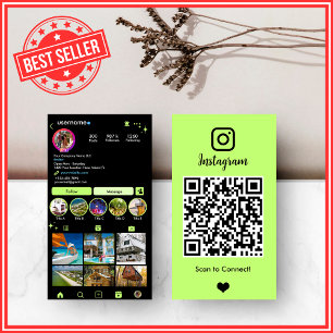 Carte De Visite QR Instagram d'agent immobilier vert citron vibran