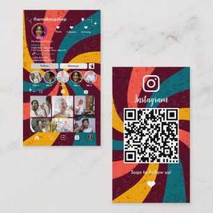 Carte de visite QR Instagram Rayons Rétro Vintage