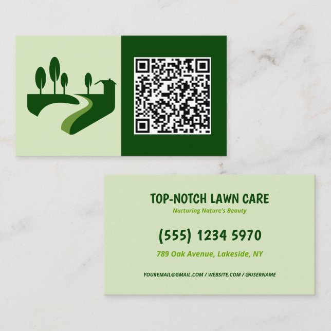 Carte De Visite 🍃 QR Landscaping Lawn Mower (Devant / Derrière)