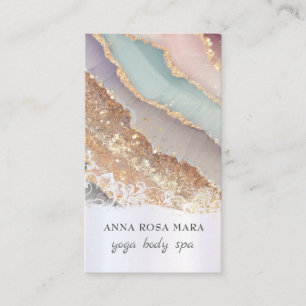 Carte De Visite *~* QR Luxe Agate Rainbow Pastel Gold Parties scin