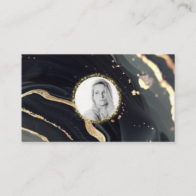 Carte De Visite *~* QR Marble Logo Parties scintillant Or AP66 Pho (Devant)