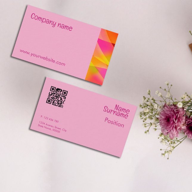 Carte de visite QR orange jaune fuchsia abstrait (Créateur téléchargé)