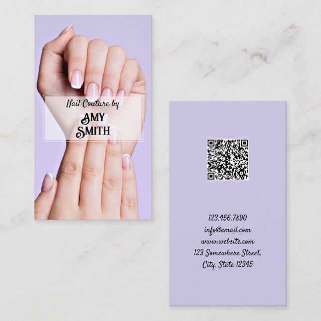 Carte de visite QR personnalisé Nail Tech (Devant / Derrière)