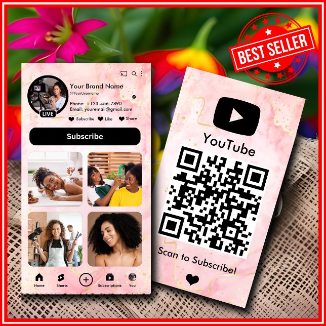 Carte de visite QR pour influenceur YouTube Pink M (Créateur téléchargé)