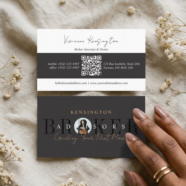 Carte de visite QR pour professionnel de l'immobil (Luxury Real Estate Broker Professional Photo QR Business Card)