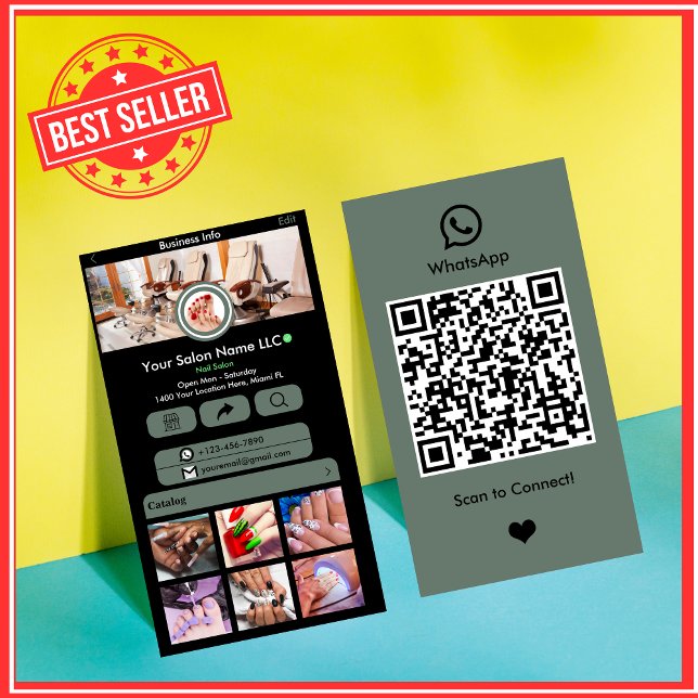 Carte de visite QR pour salon de manucure WhatsApp (Créateur téléchargé)