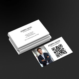Carte De Visite QR Professionnel Minimaliste Moderne Noir et Blanc