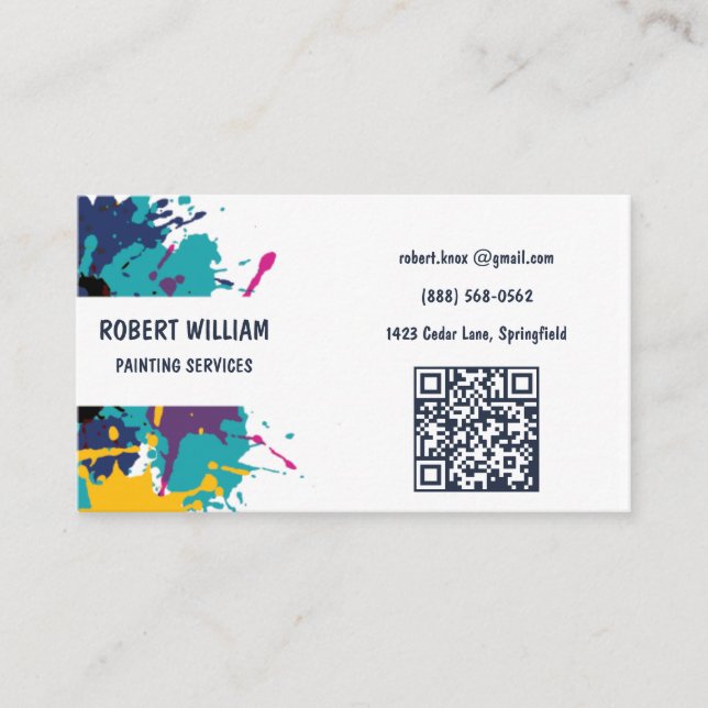 Carte De Visite QR Services de peinture moderne | Éclaboussure col (Devant)