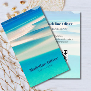 Carte De Visite QR Travel Business Ocean Beach Sea Aqua Blue