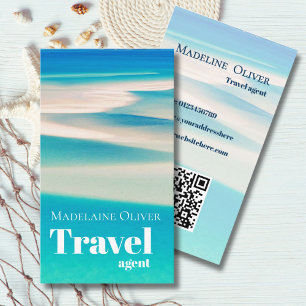 Carte De Visite QR Travel Business Ocean Beach Sea Modern Blue