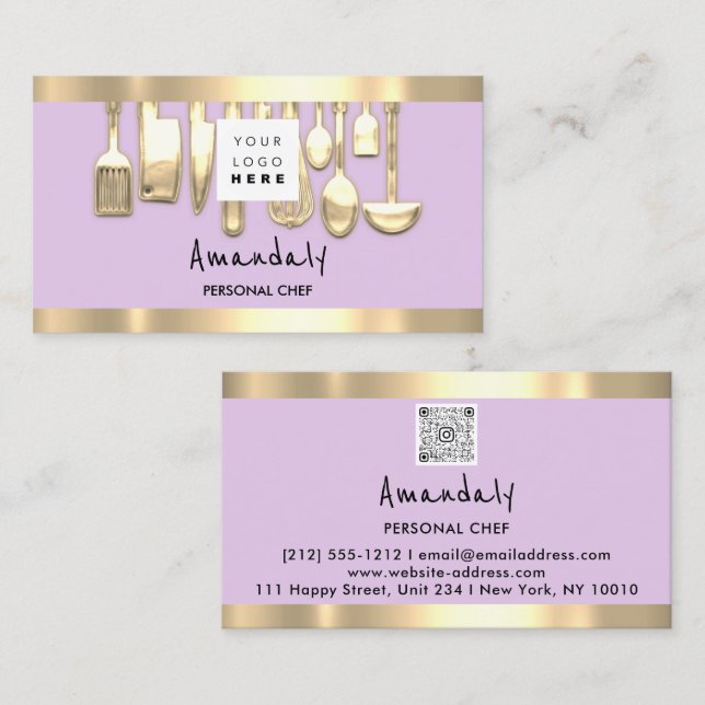 Carte De Visite QRCode Chef personnel Cuisine Restaurant Nourritur (Devant / Derrière)