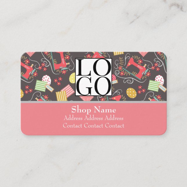 Carte de visite Qrcode Logo Marron Mignon Couture  (Devant)