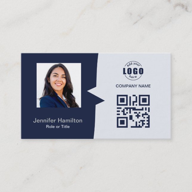 Carte De Visite QRCode professionnel photo bleu foncé gris (Devant)