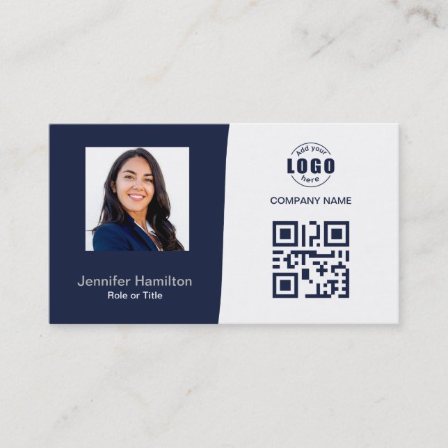 Carte De Visite QRCode professionnel photo bleu foncé gris (Devant)