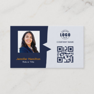 Carte De Visite QRCode professionnel photo bleu foncé orange