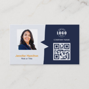 Carte De Visite QRCode professionnel photo bleu foncé orange