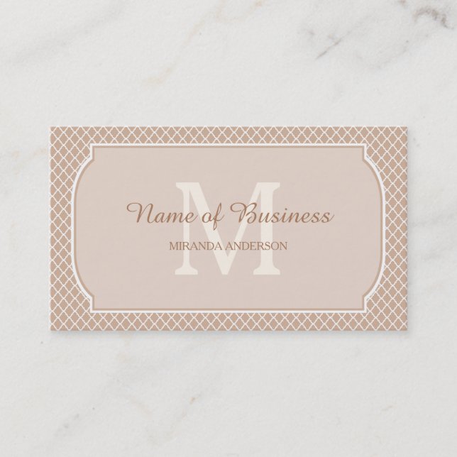 Carte De Visite Quadrillage Monogramme Taupe Bordure (Devant)