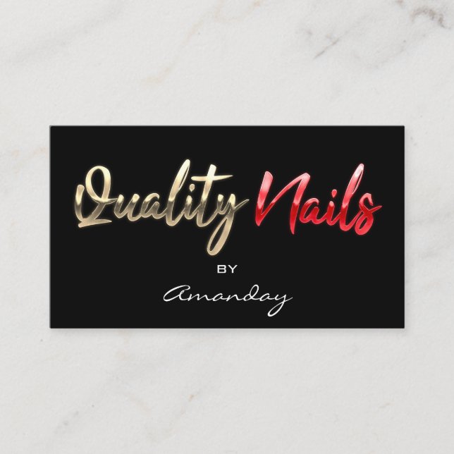 Carte De Visite Qualité Nails Code QR Logo Black Gold Red Script (Devant)
