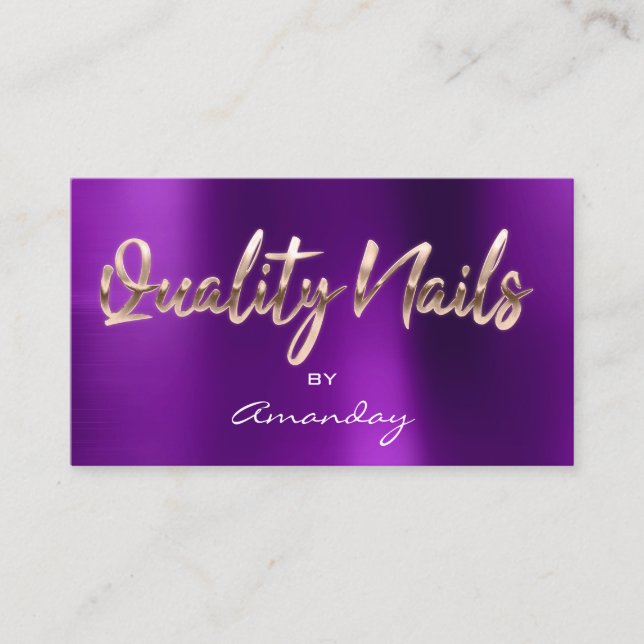 Carte De Visite Qualité Nails QR Code Logo Purple Rose Gold (Devant)