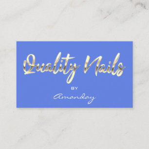 Carte De Visite Qualité Nails Script QR Code Logo Bleu Or